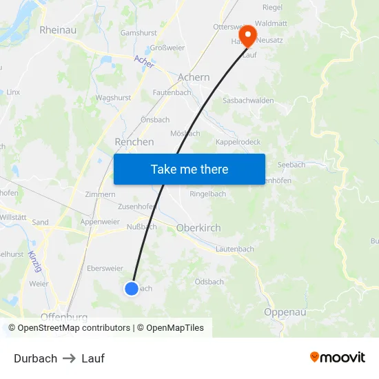 Durbach to Lauf map