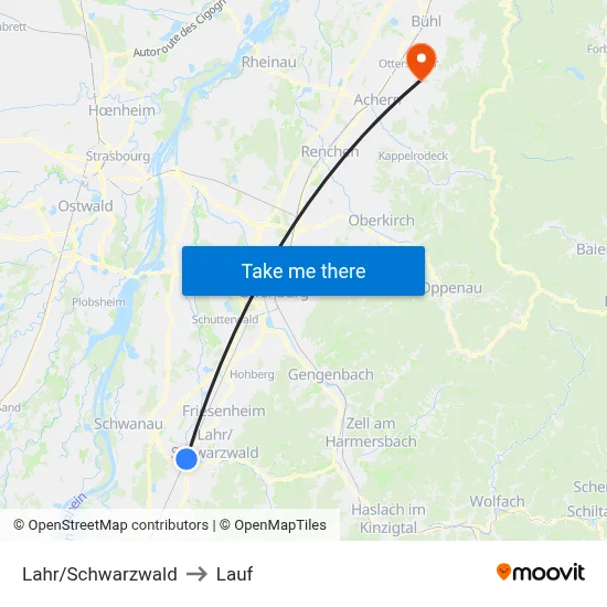 Lahr/Schwarzwald to Lauf map