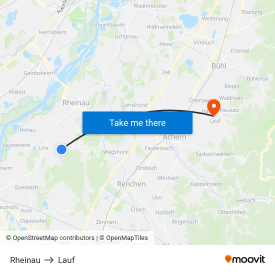 Rheinau to Lauf map