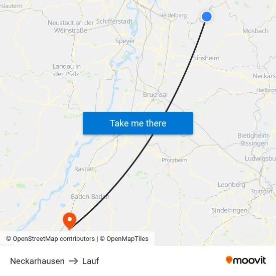 Neckarhausen to Lauf map