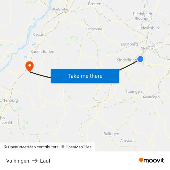 Vaihingen to Lauf map