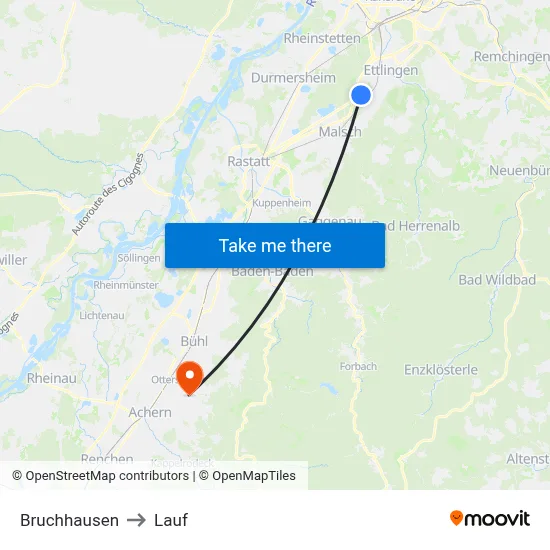 Bruchhausen to Lauf map