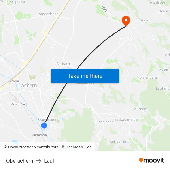 Oberachern to Lauf map