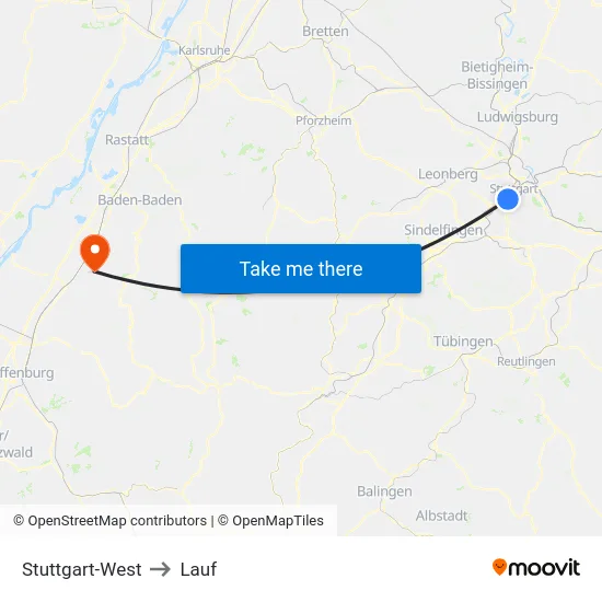 Stuttgart-West to Lauf map