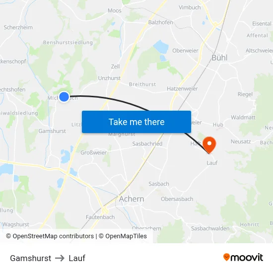 Gamshurst to Lauf map