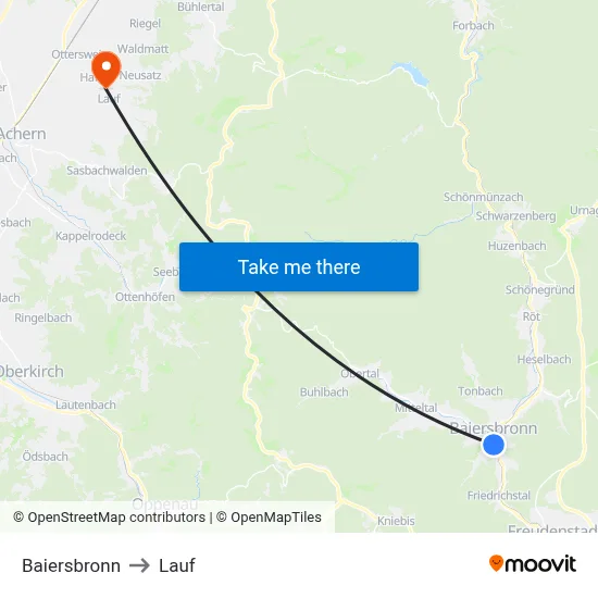 Baiersbronn to Lauf map