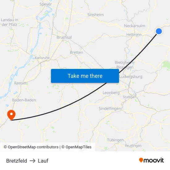 Bretzfeld to Lauf map