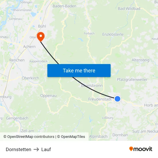 Dornstetten to Lauf map