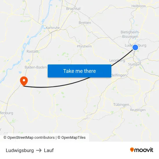 Ludwigsburg to Lauf map