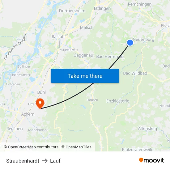 Straubenhardt to Lauf map