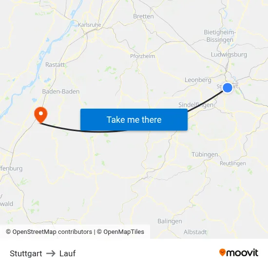 Stuttgart to Lauf map