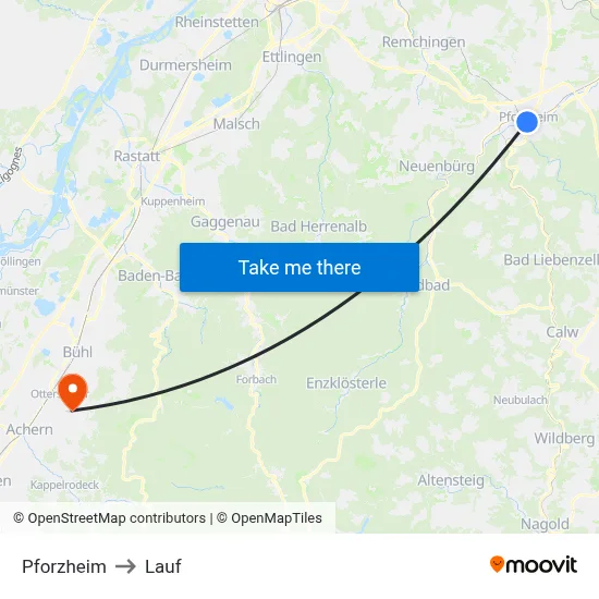 Pforzheim to Lauf map