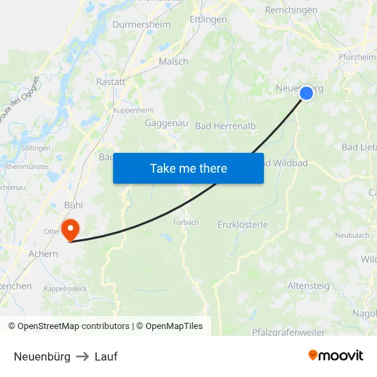 Neuenbürg to Lauf map