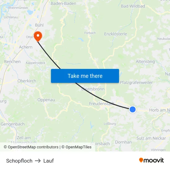 Schopfloch to Lauf map