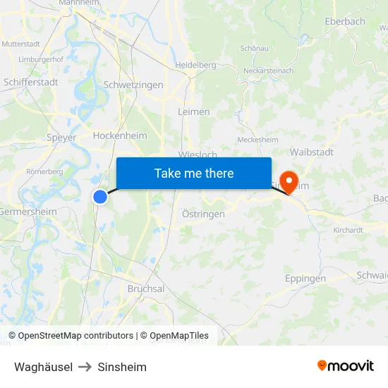 Waghäusel to Sinsheim map