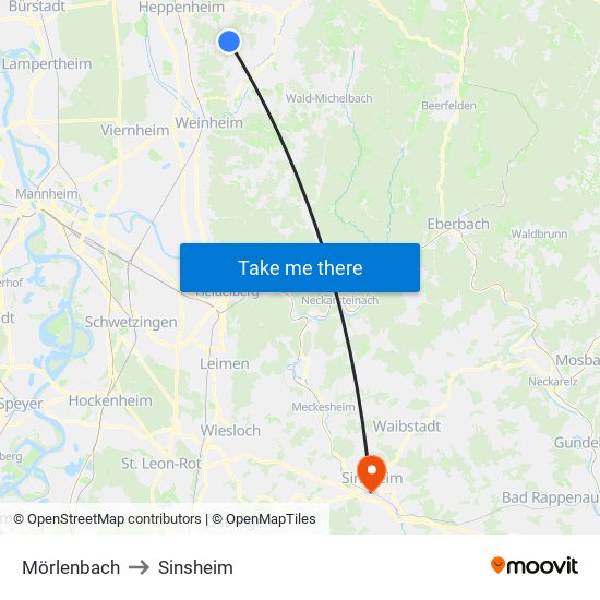 Mörlenbach to Sinsheim map