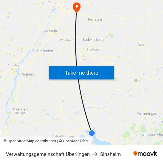 Verwaltungsgemeinschaft Überlingen to Sinsheim map