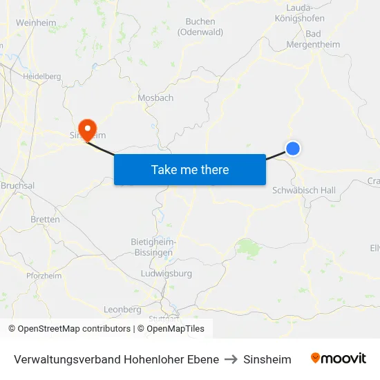 Verwaltungsverband Hohenloher Ebene to Sinsheim map
