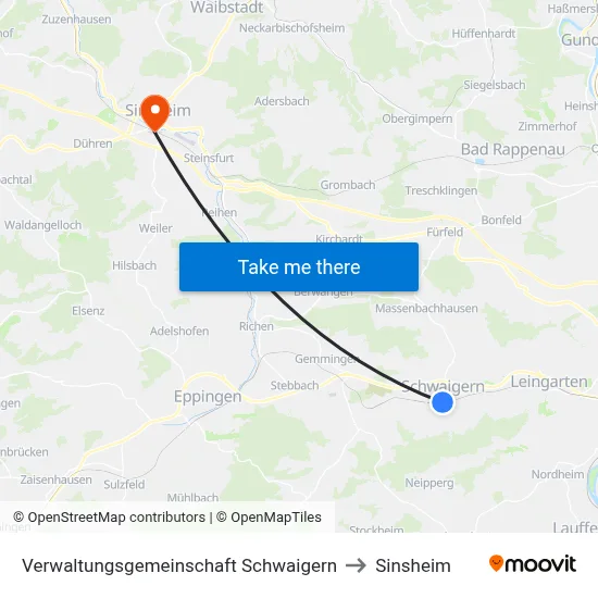 Verwaltungsgemeinschaft Schwaigern to Sinsheim map