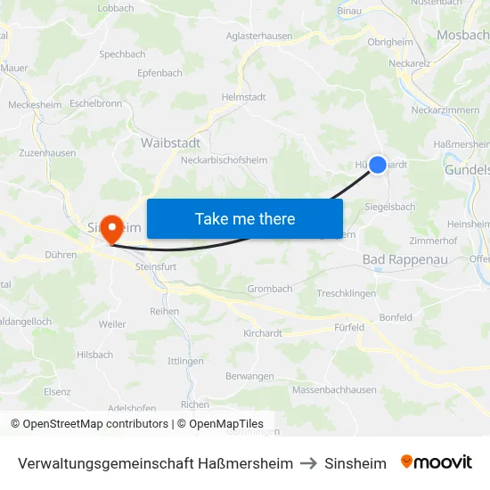 Verwaltungsgemeinschaft Haßmersheim to Sinsheim map
