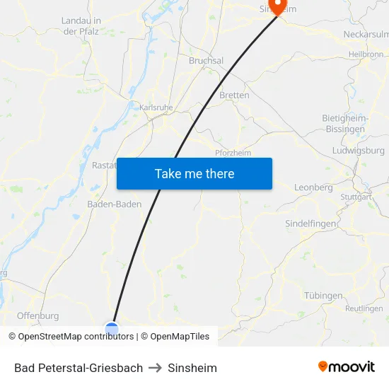 Bad Peterstal-Griesbach to Sinsheim map