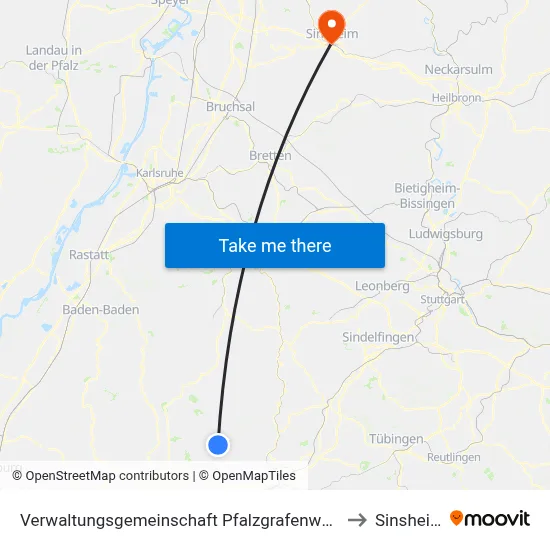 Verwaltungsgemeinschaft Pfalzgrafenweiler to Sinsheim map