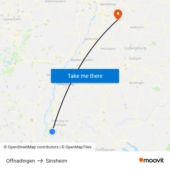 Offnadingen to Sinsheim map