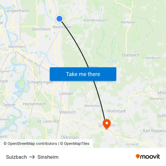 Sulzbach to Sinsheim map