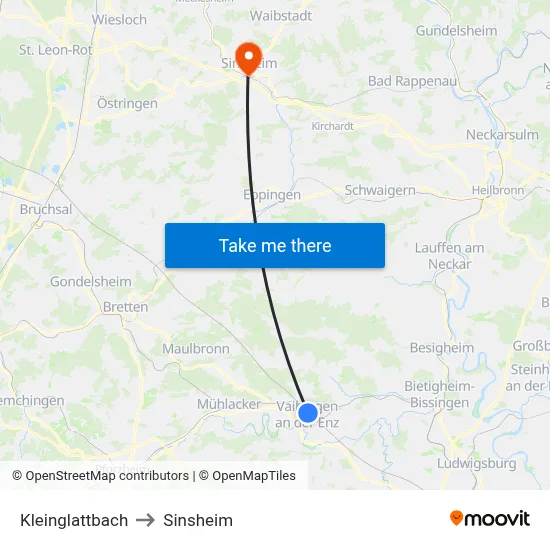 Kleinglattbach to Sinsheim map
