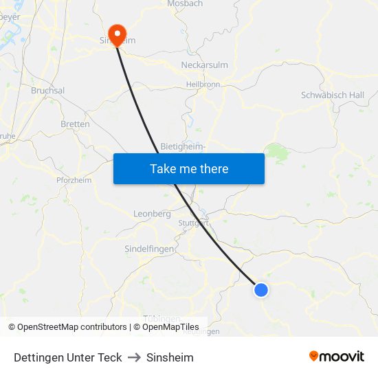 Dettingen Unter Teck to Sinsheim map