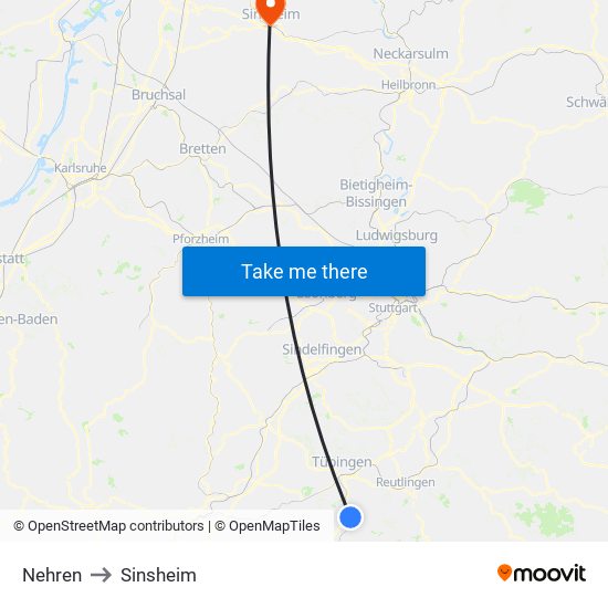 Nehren to Sinsheim map