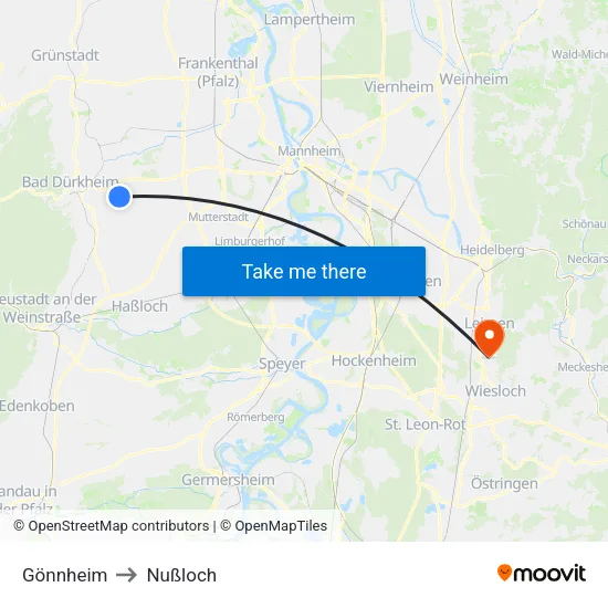 Gönnheim to Nußloch map