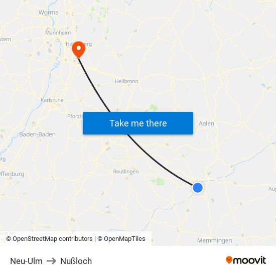 Neu-Ulm to Nußloch map