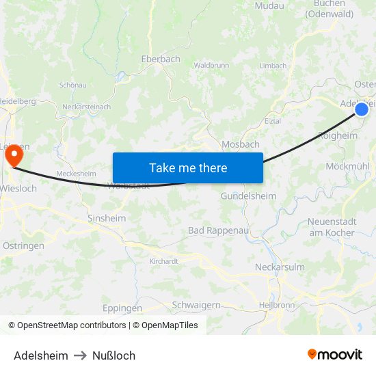 Adelsheim to Nußloch map