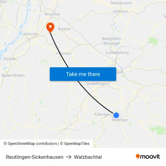 Reutlingen-Sickenhausen to Walzbachtal map