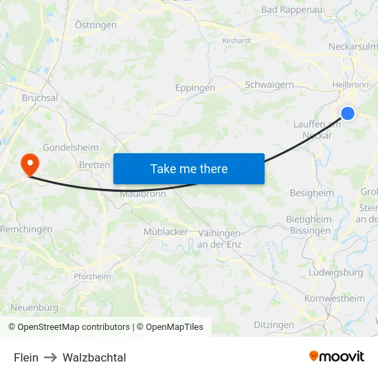 Flein to Walzbachtal map