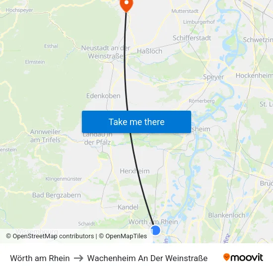Wörth am Rhein to Wachenheim An Der Weinstraße map