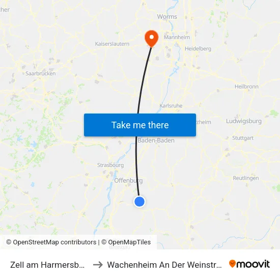 Zell am Harmersbach to Wachenheim An Der Weinstraße map