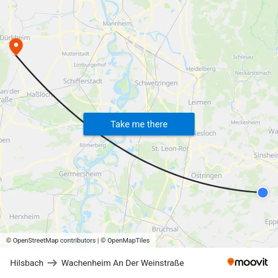 Hilsbach to Wachenheim An Der Weinstraße map