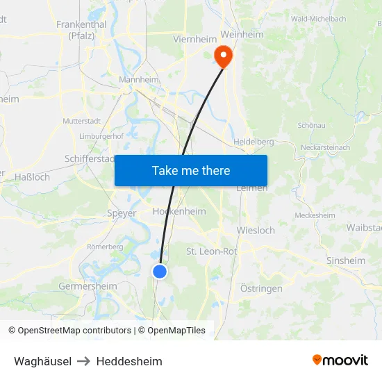 Waghäusel to Heddesheim map