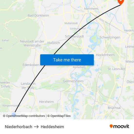 Niederhorbach to Heddesheim map