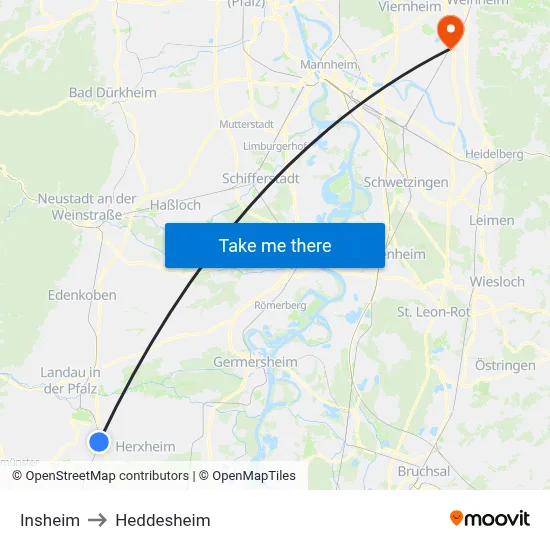 Insheim to Heddesheim map