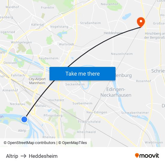 Altrip to Heddesheim map