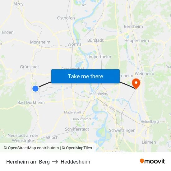 Herxheim am Berg to Heddesheim map