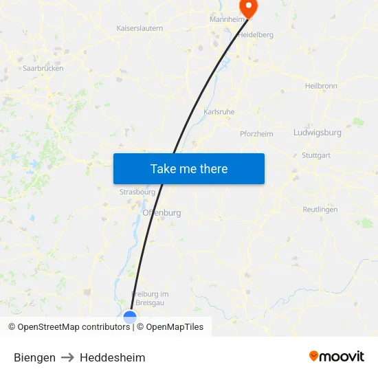 Biengen to Heddesheim map