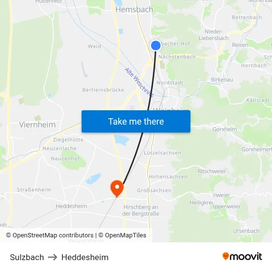 Sulzbach to Heddesheim map