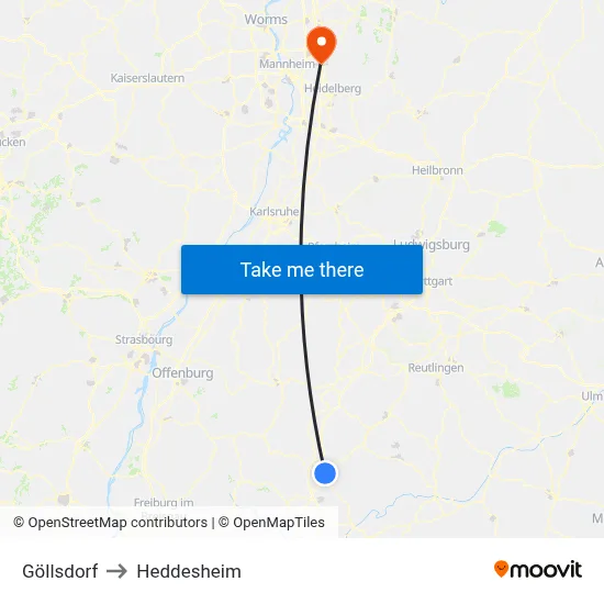 Göllsdorf to Heddesheim map