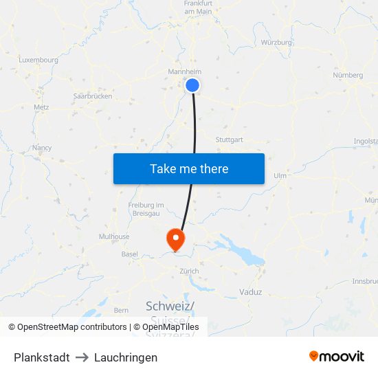 Plankstadt to Lauchringen map