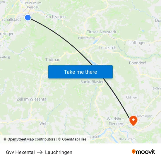 Gvv Hexental to Lauchringen map