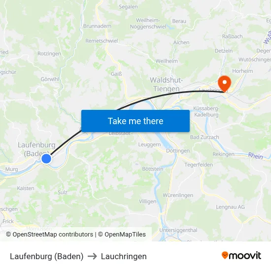 Laufenburg (Baden) to Lauchringen map